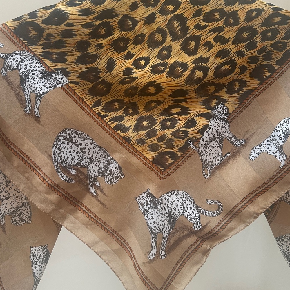 Leopard Print Silk Scarf. 33” square.